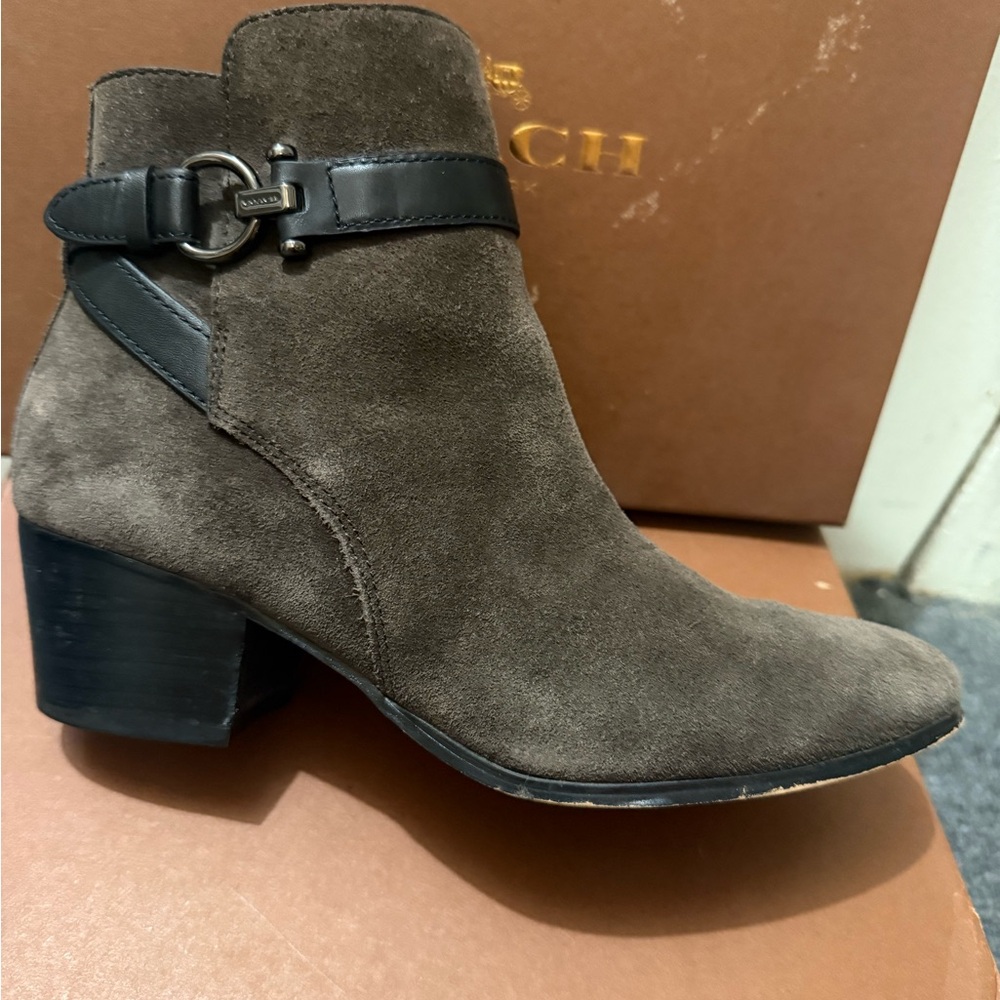 Coach Brown and Black Ankle Booties with Strap Detail